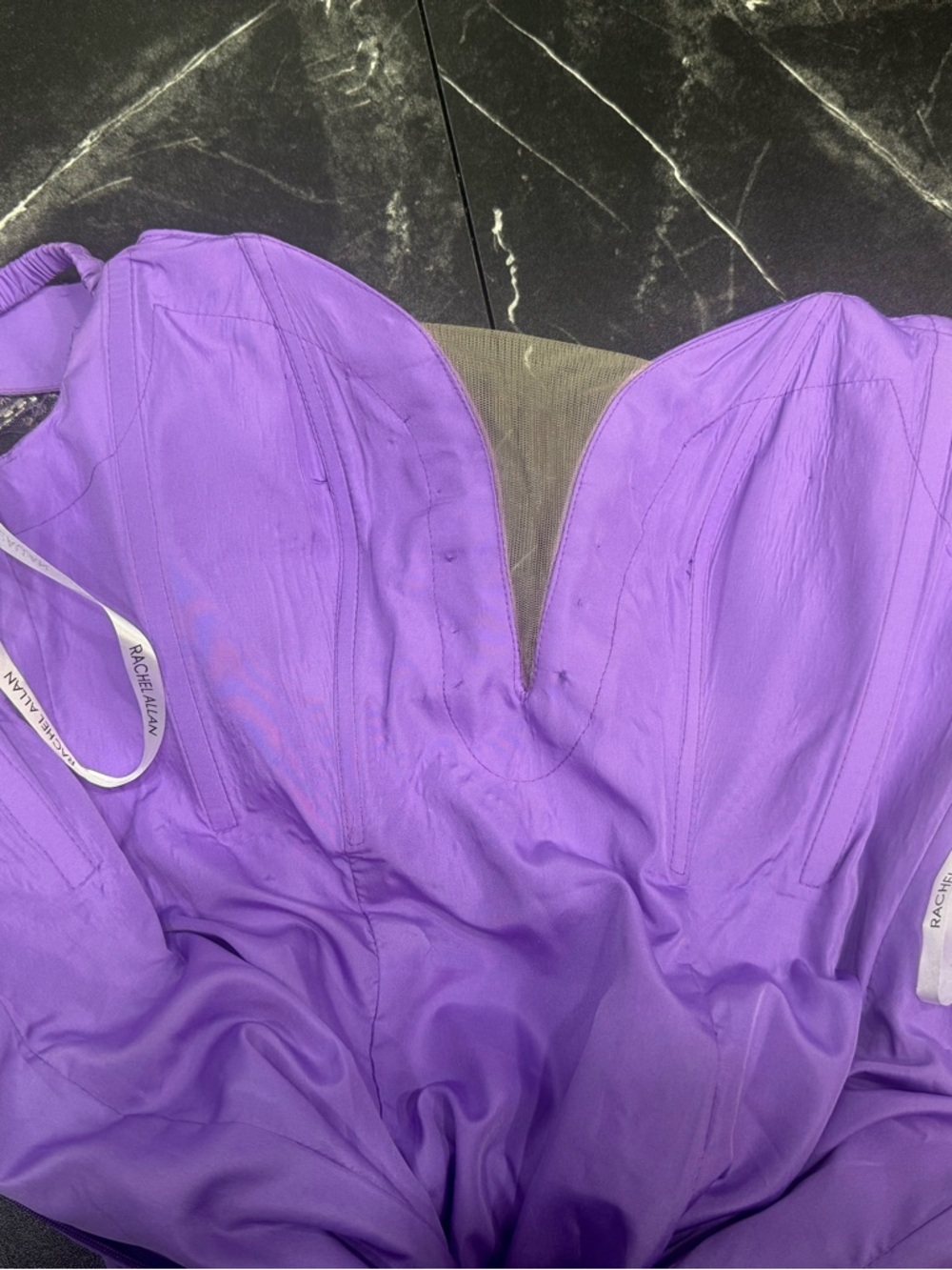 Rachel Allan Purple Satin Mermaid Gown Size 2 Pearl Strap Train Prom Dress - Picture 8 of 9